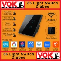VOK Smart Zigbee 4-Gang Black Color 86-EU/UK/Global Borderless Glass Power Light Switch Indoor Control Panel with LED Indicator No Capacitor Neutral Wire Required