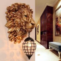 American Retro Lion Head Wall Lamp – Accent Light for Living Room Wall, Hotel/KTV Corridor, Viral Entryway/Hallway Lighting, Living Room Lamp